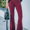 Red Large High Waist Corduroy Flared Pants with Stretch Fabric and Classic Fit