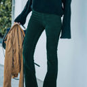 Green Large High Waist Corduroy Flared Pants with Stretch Fabric and Classic Fit