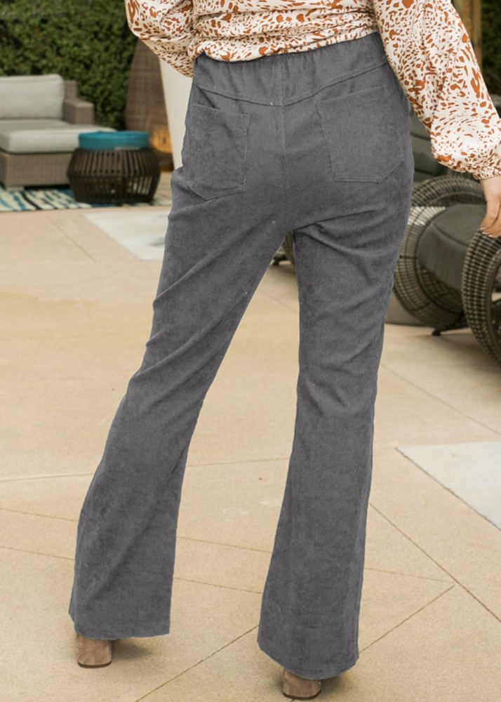 High Waist Corduroy Flared Pants with Stretch Fabric and Classic Fit