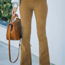 Gold Large High Waist Corduroy Flared Pants with Stretch Fabric and Classic Fit