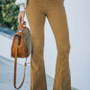 Gold Large High Waist Corduroy Flared Pants with Stretch Fabric and Classic Fit