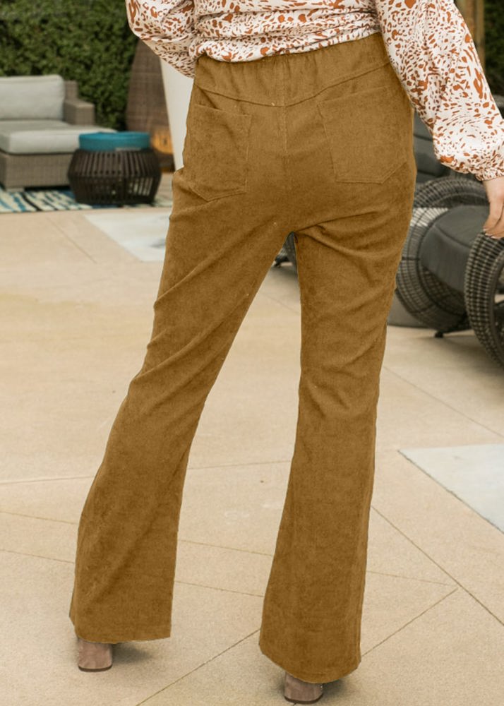 High Waist Corduroy Flared Pants with Stretch Fabric and Classic Fit