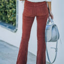 Orange Small High Waist Corduroy Flared Pants with Stretch Fabric and Classic Fit