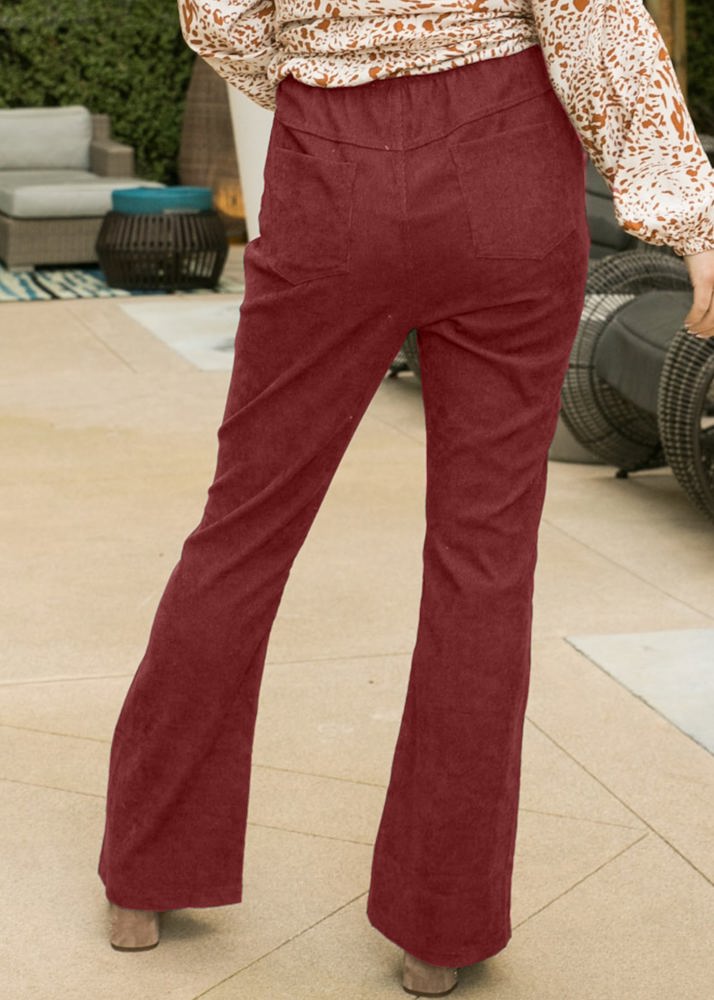 High Waist Corduroy Flared Pants with Stretch Fabric and Classic Fit