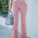 Pink Large High Waist Corduroy Flared Pants with Stretch Fabric and Classic Fit