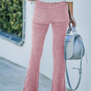 Pink Large High Waist Corduroy Flared Pants with Stretch Fabric and Classic Fit