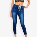  Drawstring Waist Skinny Denim Jeans With Pockets And Cuffed Hem