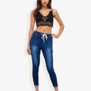  Drawstring Waist Skinny Denim Jeans With Pockets And Cuffed Hem