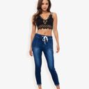  Drawstring Waist Skinny Denim Jeans With Pockets And Cuffed Hem