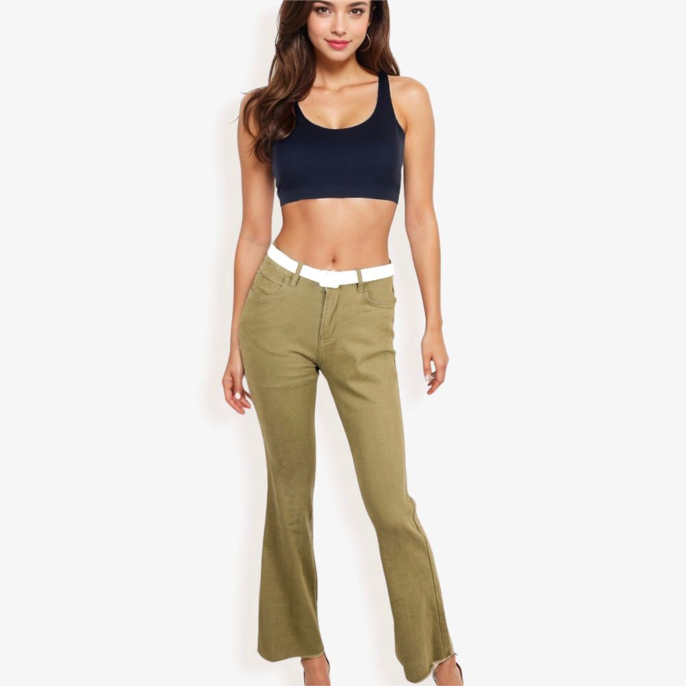 High Waist Flare Jeans With Frayed Hem And Classic Fit