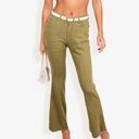 Green Large High Waist Flare Jeans With Frayed Hem And Classic Fit