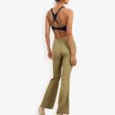 Green Large High Waist Flare Jeans With Frayed Hem And Classic Fit