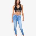  High Waist Skinny Jeans With Button Fly And Light Distressing