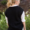 Black L-XL Sleeveless Cable Knit Sweater Vest with V-Neck and Ribbed Hem