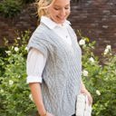 Gray L-XL Sleeveless Cable Knit Sweater Vest with V-Neck and Ribbed Hem