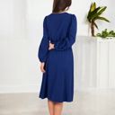  Long Sleeve V-Neck Midi Dress with Waist Tie and Gathered Details