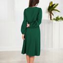 Green Large Long Sleeve V-Neck Midi Dress with Waist Tie and Gathered Details