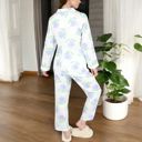 White Large Women's Floral Print 2-Piece Pajama Set with Long Sleeve Button-Up Top and Relaxed Fit Pants