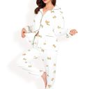 White Large Women's Fruit Print 2-Piece Pajama Set with Soft Plush Fabric and Piping Trim Details