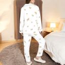 White Large Women's Fruit Print 2-Piece Pajama Set with Soft Plush Fabric and Piping Trim Details