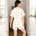 Yellow Large Women's Fruit Print 2-Piece Pajama Set with Short Sleeve Button-Up Top and Relaxed Fit Shorts