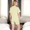 Green Large Women's Striped Print 2-Piece Pajama Set with Short Sleeve Button-Up Top and Relaxed Fit Shorts