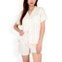 Yellow Large Women's Striped Print 2-Piece Pajama Set with Short Sleeve Button-Up Top and Relaxed Fit Shorts