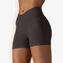 Brown XL Women's High Waist Seamless Ribbed Biker Shorts