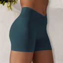 Blue Large Women's High Waist Seamless Ribbed Biker Shorts