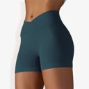 Blue Medium Women's High Waist Seamless Ribbed Biker Shorts