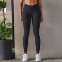 Black Medium Women's Overlap V-Waist High-Waisted with Pockets Seamless Yoga Workout Compression Tights for Running and Gym Training