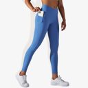 Blue Small Women's Overlap V-Waist High-Waisted with Pockets Seamless Yoga Workout Compression Tights for Running and Gym Training