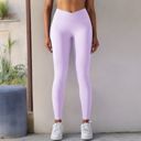Purple Medium Women's Overlap V-Waist High-Waisted with Pockets Seamless Yoga Workout Compression Tights for Running and Gym Training