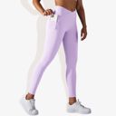 Purple Small Women's Overlap V-Waist High-Waisted with Pockets Seamless Yoga Workout Compression Tights for Running and Gym Training