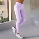 Purple Small Women's Overlap V-Waist High-Waisted with Pockets Seamless Yoga Workout Compression Tights for Running and Gym Training