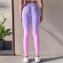 Purple Medium Women's High-Waisted Gradient Leggings Seamless Yoga Workout Pants Compression Tights for Running and Gym Training