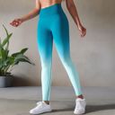 Blue Small Women's High-Waisted Gradient Leggings Seamless Yoga Workout Pants Compression Tights for Running and Gym Training