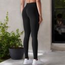 Black Medium Women's High Waist Seamless Ribbed Full Length Leggings