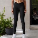 Black Small Women's High Waist Seamless Ribbed Full Length Leggings