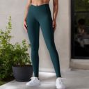 Green Large Women's High Waist Seamless Ribbed Full Length Leggings