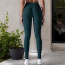 Green XXL Women's High Waist Seamless Ribbed Full Length Leggings