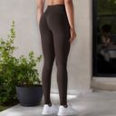Beige Medium Women's High Waist Seamless Ribbed Full Length Leggings