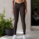 Beige Medium Women's High Waist Seamless Ribbed Full Length Leggings