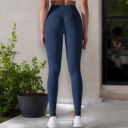 Blue Small Women's High Waist Seamless Ribbed Full Length Leggings