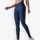 Blue XXL Women's High Waist Seamless Ribbed Full Length Leggings