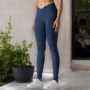 Blue XXL Women's High Waist Seamless Ribbed Full Length Leggings