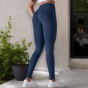 Blue XXL Women's High Waist Seamless Ribbed Full Length Leggings