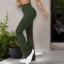 Green XL Women's High Waist Flared Leggings with Stretch Fabric