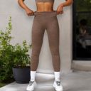Beige Large Women's High Waist Seamless Leggings with Back Pocket Detail