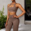 Beige Large Women's High Waist Seamless Leggings with Back Pocket Detail